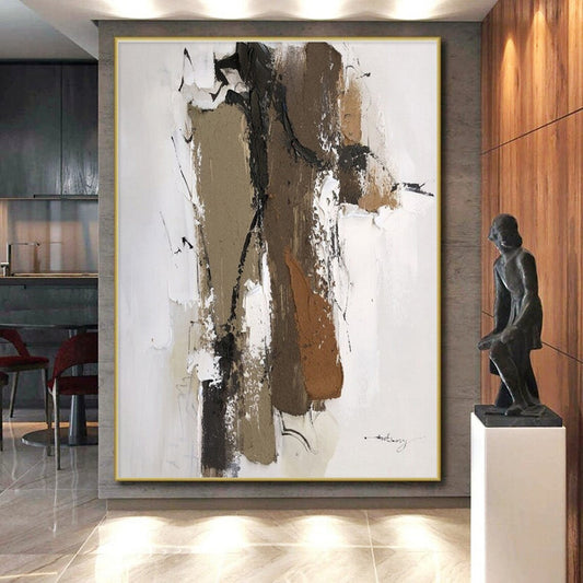 “Brown - Black - White Textured Forms” ，Abstract Acrylic Painting CT0794