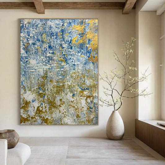 Blue and Gold Textured Waves - Abstract Impasto Painting CT1224