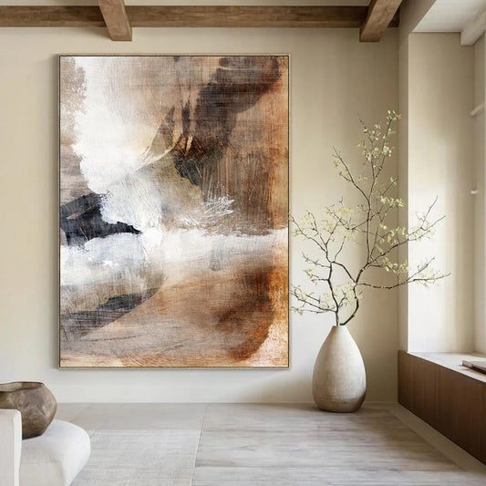 “Earthy Abstract Textures” - Brown, White, and Black Abstract Painting On Canvas DTP209