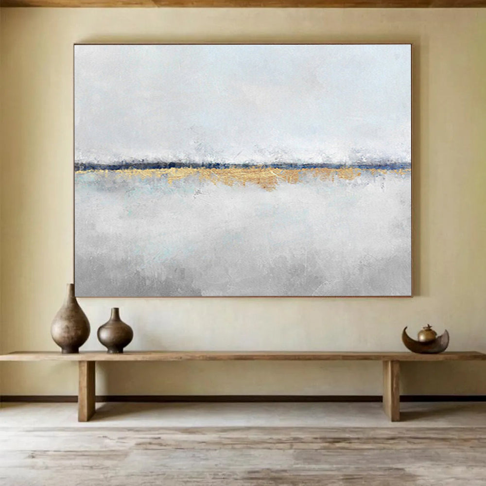 Subtle Gold Horizon on Gray Abstract Painting On Canvas DKH219
