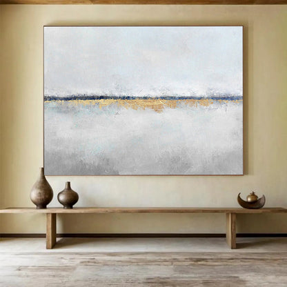 Subtle Gold Horizon on Gray Abstract Painting On Canvas DKH219