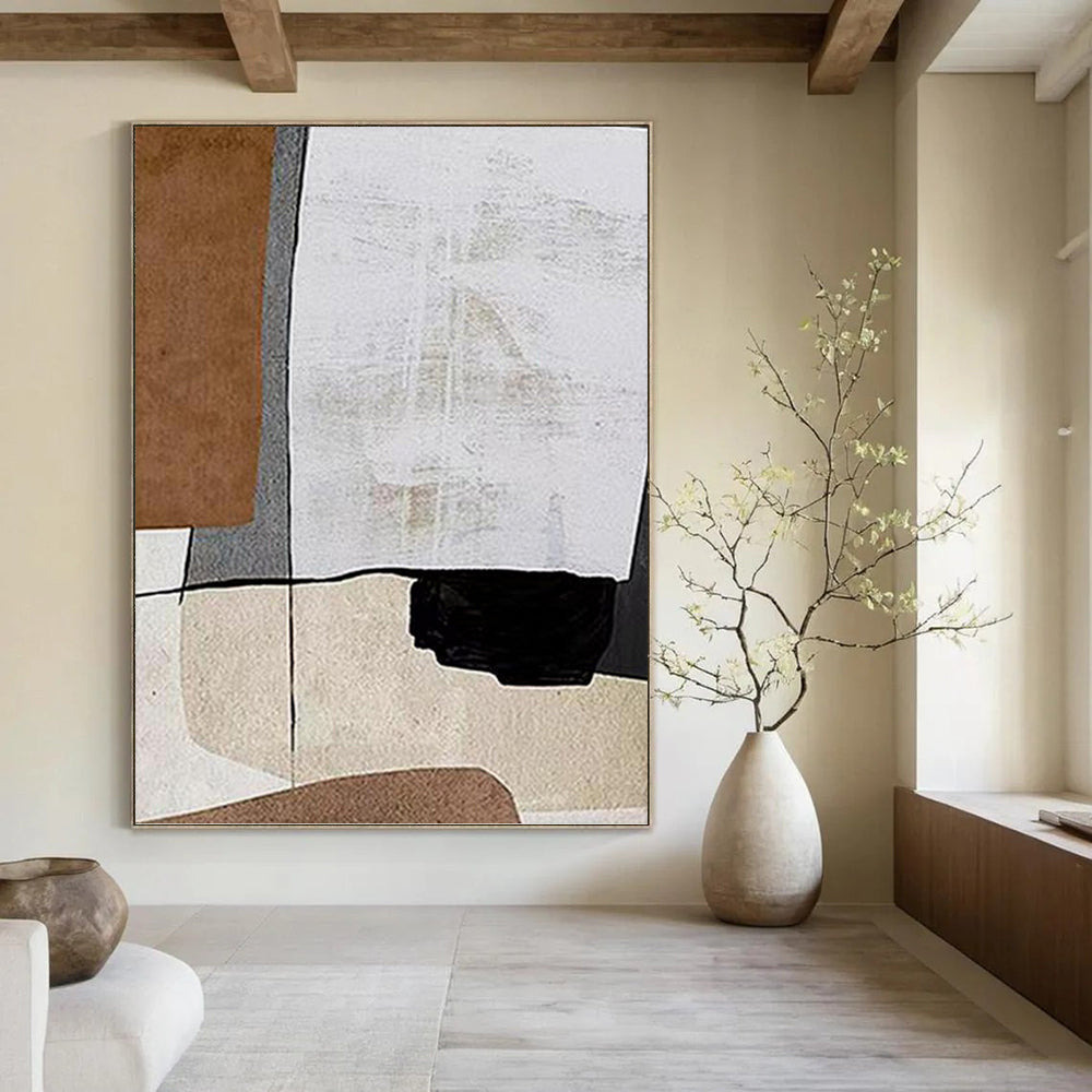 “Neutral Geometry” - Brown, Gray, White & Black Abstract Forms Painting On Canvas DKH1520