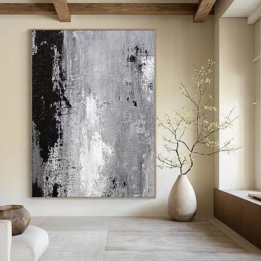 “Black - White Textured Abstraction” – Abstract Expressionist Painting CT1150