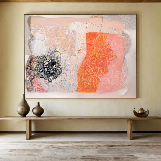 Abstract with Pastel and Black - Intricate Lines and Shapes Painting On Canvas DKH052