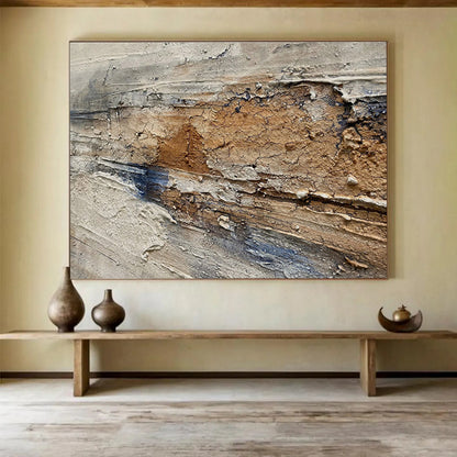 Textured Earth - Tone Abstract “Rustic Textured Journey” Painting On Canvas DKH084