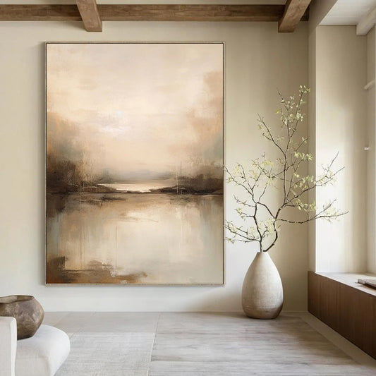 Serene River Reflections - Abstract Landscape Painting On Canvas DKH1253