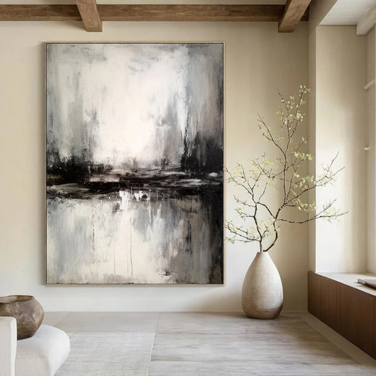 “Misty Monochrome Lake” ，Abstract Landscape Oil Painting CT0922