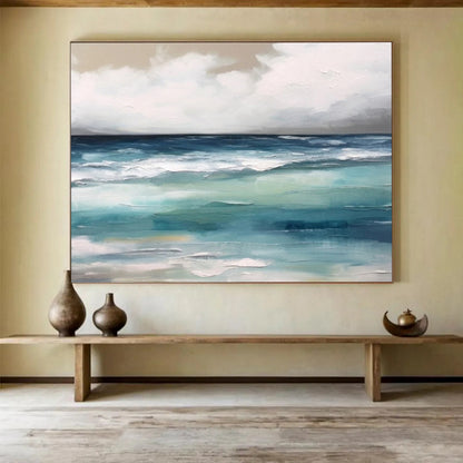 “Blue - Green Ocean Waves” Abstract Seascape Painting On Canvas DLZ051