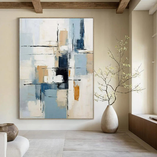 “Geometric Abstract in Neutrals & Blues” - Abstract Painting On Canvas CT2342