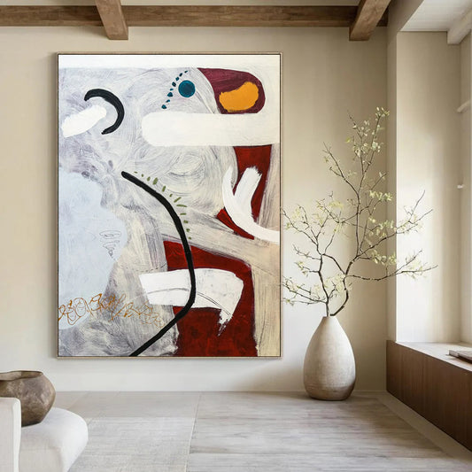 Mixed Media Abstract - Reds, Whites, and Intricate Details Painting On Canvas CT2380