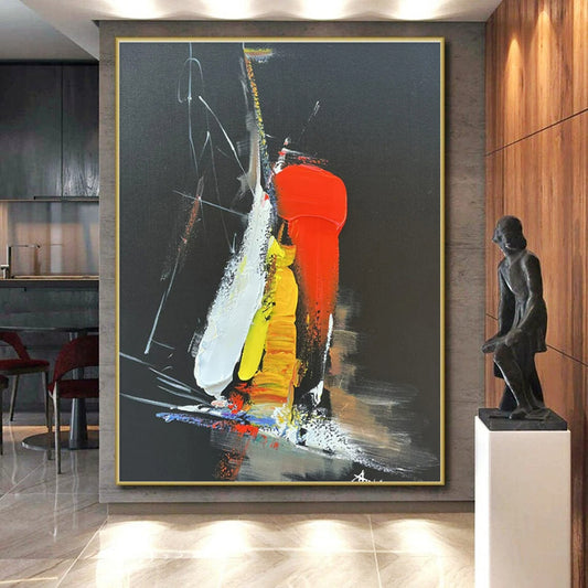 “Black - Red - Yellow - White Bold Strokes” ，Abstract Acrylic Painting CT0812