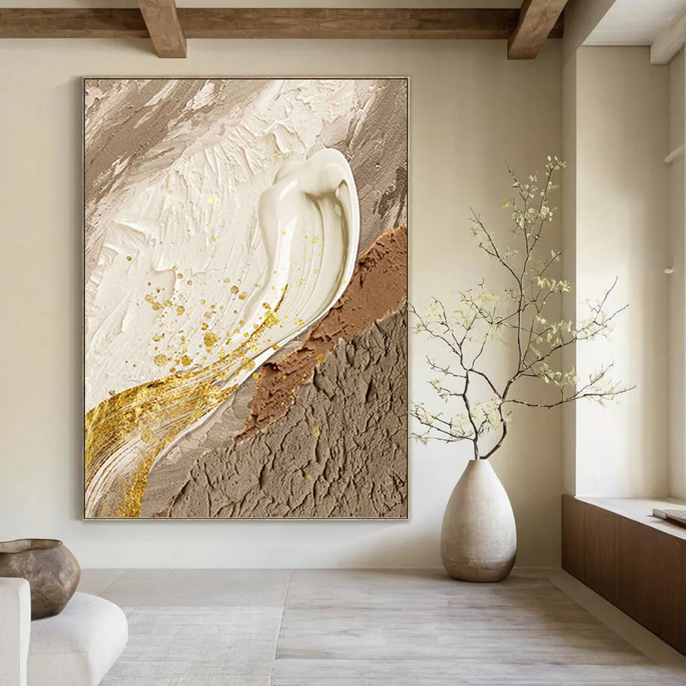 Elegant Beige, White, and Gold Abstract - Abstract Painting On Canvas DKH1487