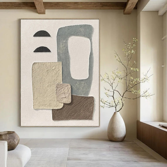 “Neutral - Toned Collage Abstract - Textured Stories” Painting On Canvas DKH1135