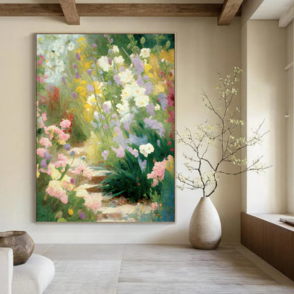 Colorful Flower Garden Path - Impressionistic Landscape Painting On Canvas DKH1356