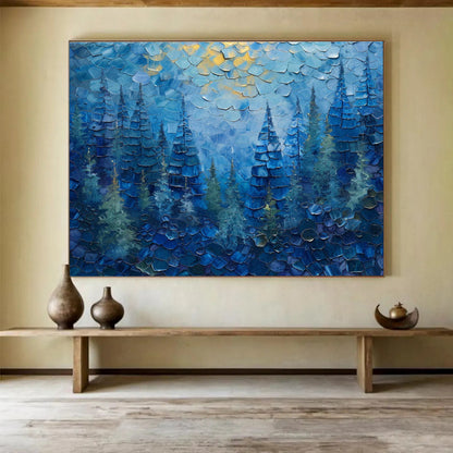 Blue Forest with Golden Highlights Painting On Canvas DKH672