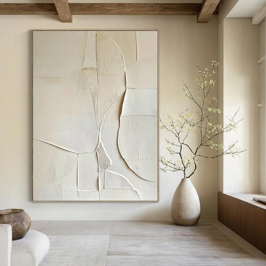 White Textured Abstract Composition - Abstract Painting On Canvas DKH1314