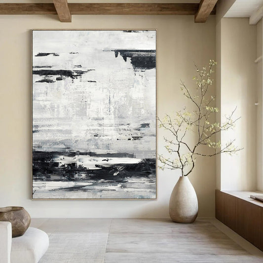 “Black - White Textured Abstraction” – Abstract Expressionist Painting CT1168