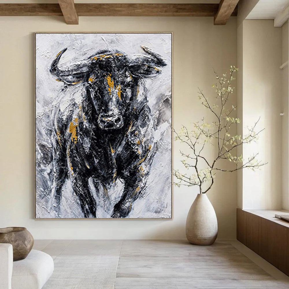 Textured Bull with Gold Highlights - Wildlife Painting On Canvas DKH1455