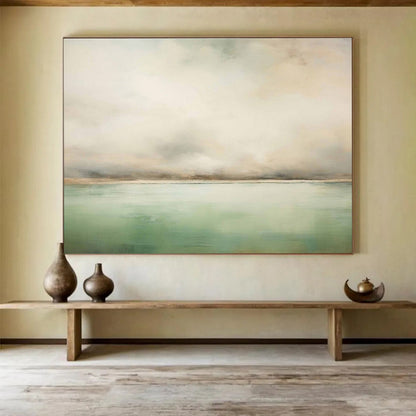 Soft - Toned Seascape “Calm Coastal Mist” Painting On Canvas DKH159