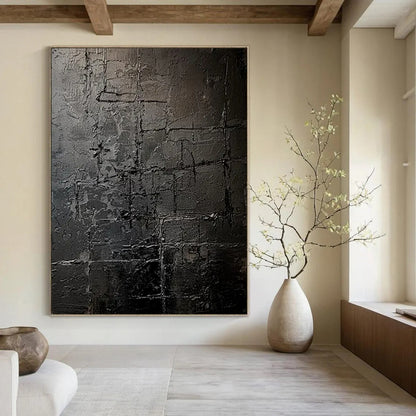 “Textured Black Grid Abstract” - Abstract Painting CT2363