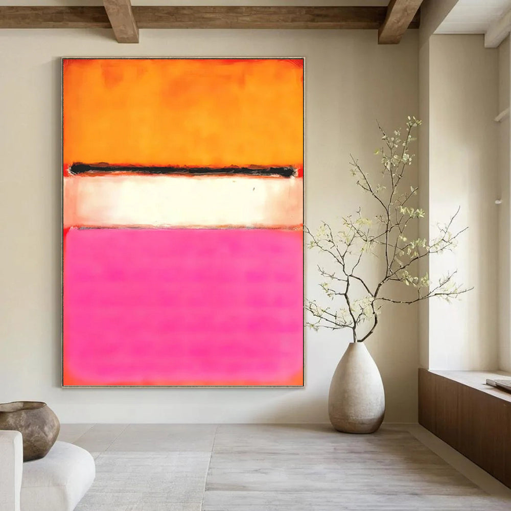 “Orange, Black, White & Pink Color Fields” - Abstract Color Block Painting On Canvas DKH1608