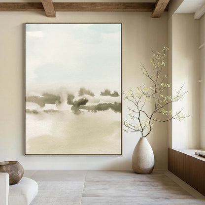 “Soft Hues of Green and Gray - Misty Landscape” - Watercolor Abstract Art CT1963