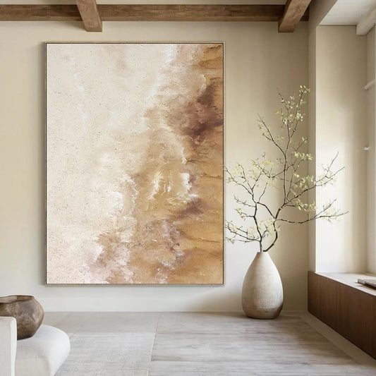 “Beige & Brown Textured Canvas” - Beige & Brown Textured Abstract Painting On Canvas DKH1223