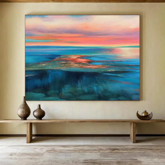 “Colorful, Vibrant Sunset Sea ‘Rainbow Horizon’” - Expressionist Seascape Painting On Canvas DLZ024