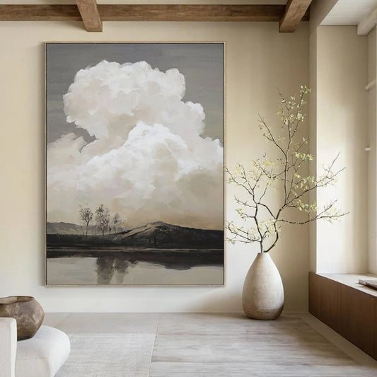 Monochromatic Cloudscape Over Water - Landscape Painting On Canvas DKH1439