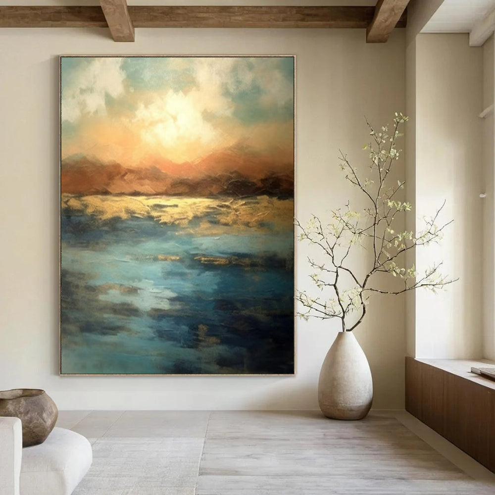 “Sunset Lake Reflection” – Abstract Landscape Art CT1028