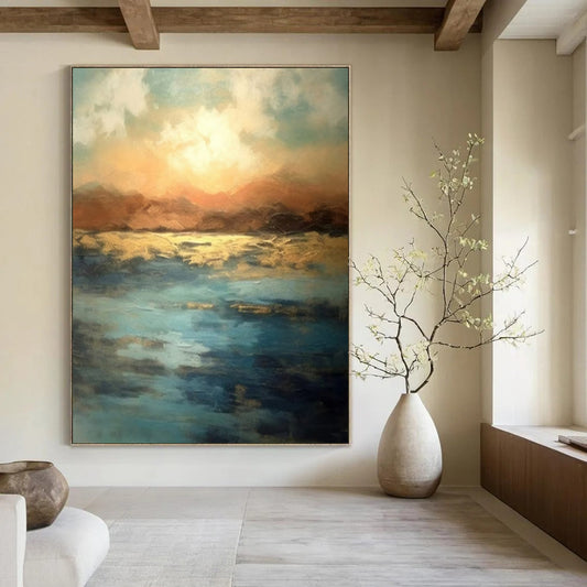 “Sunset Lake Reflection” – Abstract Landscape Art CT1028