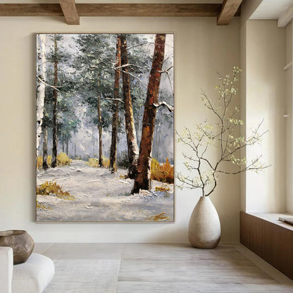 Snowy Forest Path - Winter Landscape Oil Painting On Canvas DKH1274