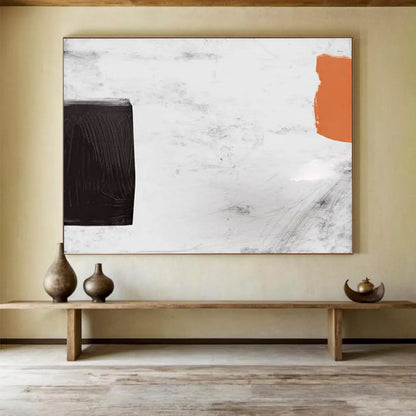 “Black - White - Orange Minimalist” Abstract Geometric Painting On Canvas DLZ146