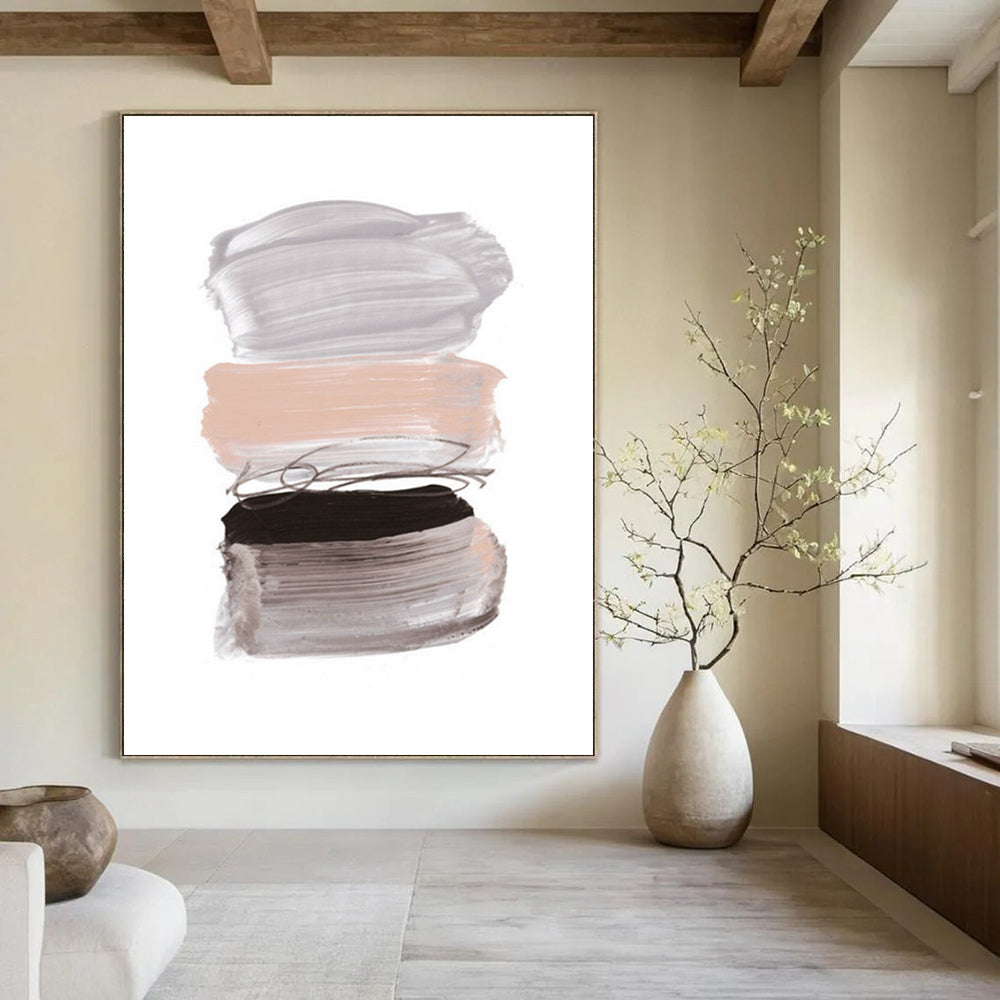 “Soft Gray - Pink Paint Strokes Stack” - Minimalist Color Field Painting On Canvas DTP184