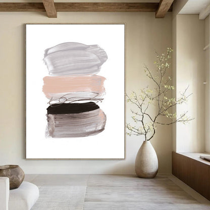 “Soft Gray - Pink Paint Strokes Stack” - Minimalist Color Field Painting On Canvas DTP184