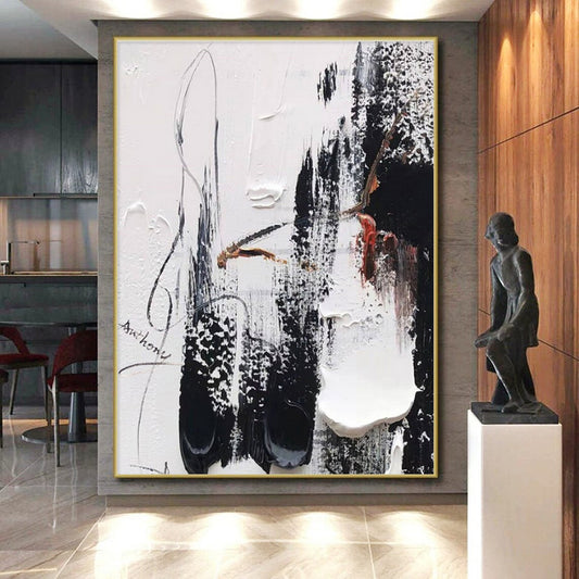 “Black - White - Red - Gray Expressive Strokes” ，Abstract Acrylic Painting CT0793
