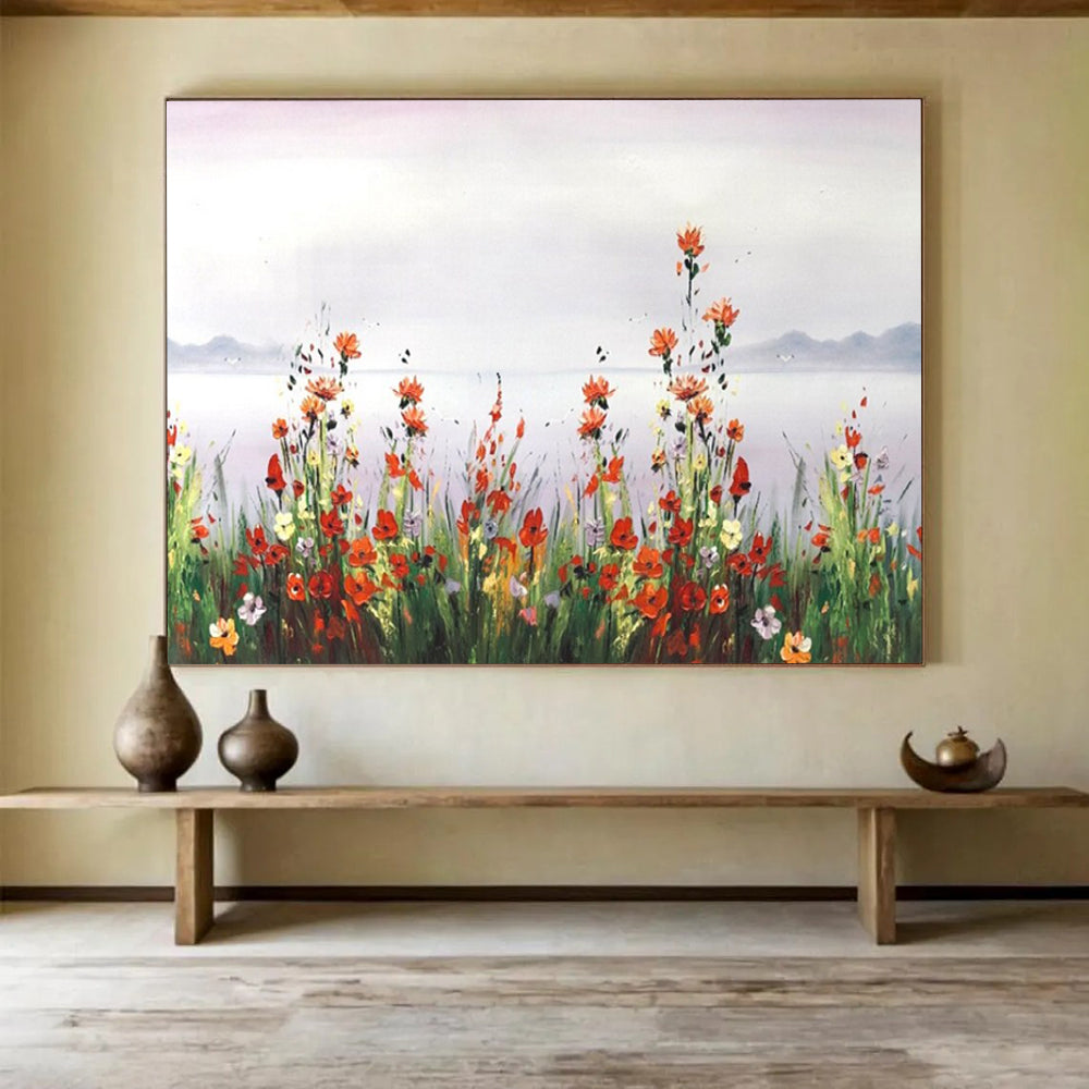 Wildflowers by the Lake - Impressionist Landscape Painting On Canvas DLZ189