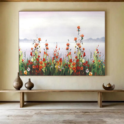 Wildflowers by the Lake - Impressionist Landscape Painting On Canvas DLZ189