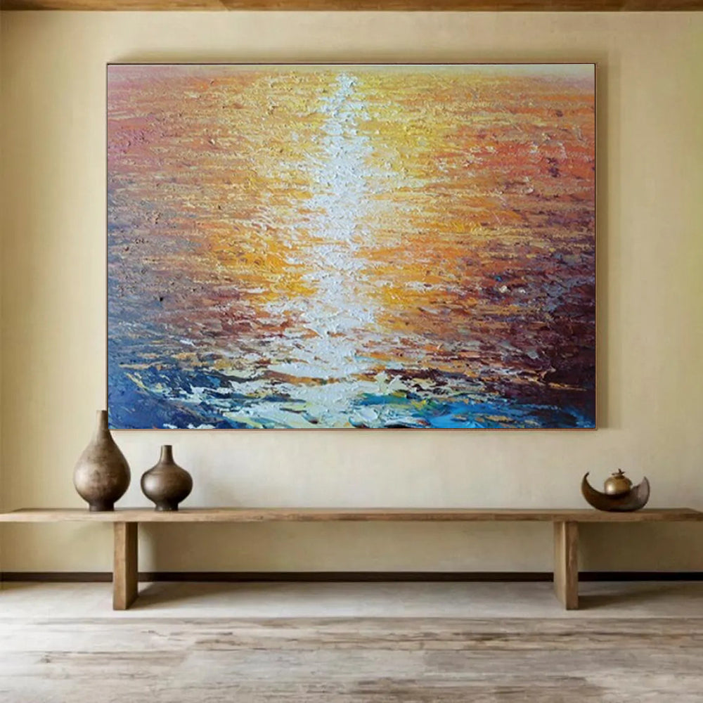 Sunset Glow on Water - Impasto Seascape Painting On Canvas DKH637