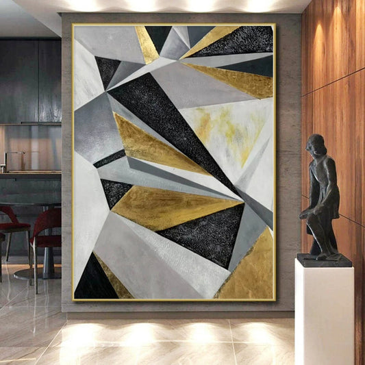 “Gold - Silver Geometric Textures” Abstract Acrylic Art CT0329