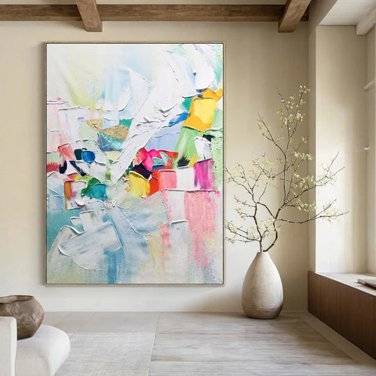 “Rainbow Block Party” - Multicolor, Textured Abstract Celebration Painting On Canvas DTP279