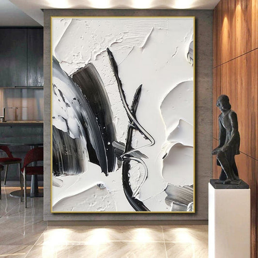 “Intricate Black - White Textures, Layered Brushstrokes” - “Whispered Secrets”，Textured Acrylic Painting CT0702