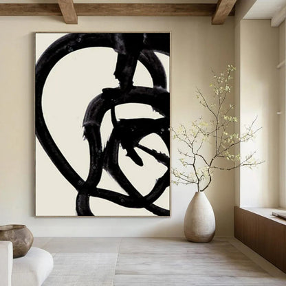 “Twisted Black Ink - Like Loops” - Abstract Painting On Canvas CT2317
