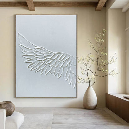 Textured White Wing Abstract - Abstract Sculptural Painting On Canvas DKH1485
