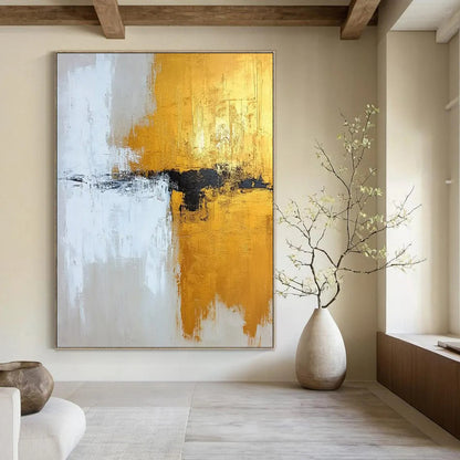 “Gold, Black & White Abstract” - Abstract Painting CT2371