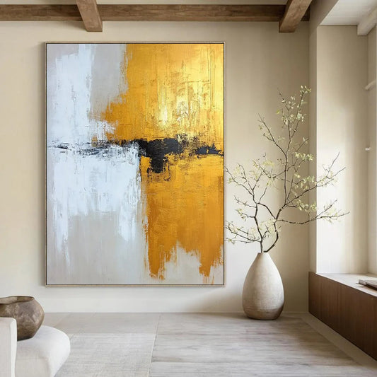 “Gold, Black & White Abstract” - Abstract Painting CT2371
