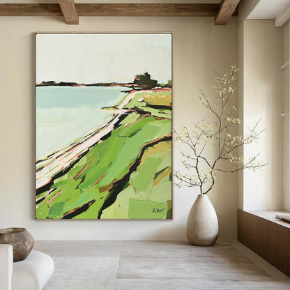 “Abstract Coastal Landscape” – Modern Impressionistic Oil Painting On Canvas CT2147