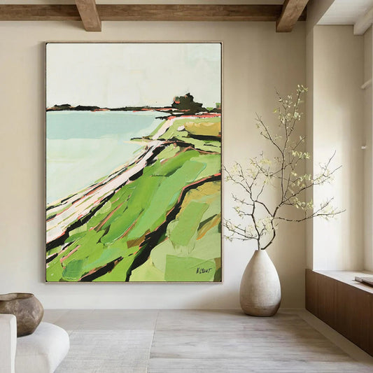 “Abstract Coastal Landscape” – Modern Impressionistic Oil Painting On Canvas CT2147