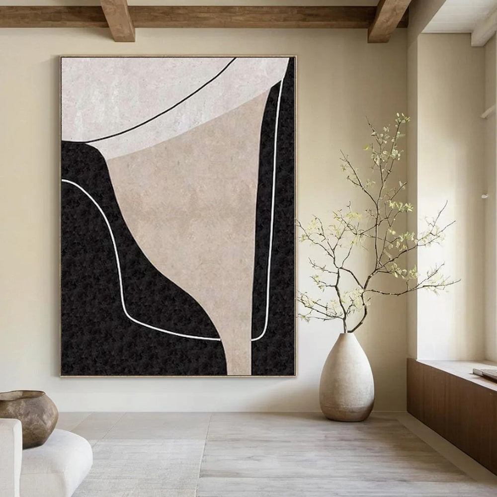 “Beige - Black - White Geometric Forms（Variation）” – Geometric Abstract Painting CT1163