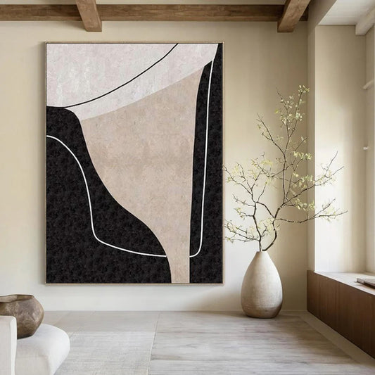 “Beige - Black - White Geometric Forms（Variation）” – Geometric Abstract Painting CT1163
